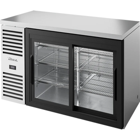 True TBR52-RISZ1-L-S-11-1 52 inch stainless glass slide door back bar refrigerator