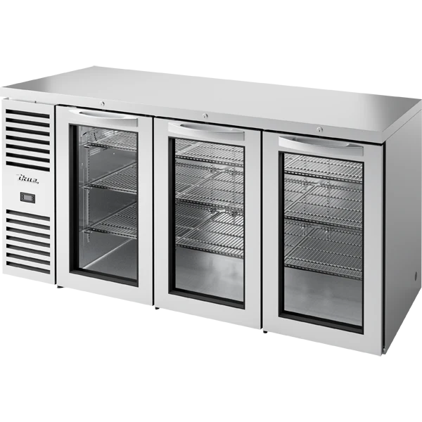 True TBR72-RISZ1-L-S-GGG-1 72" 3 Glass Door Back Bar Refrigerator